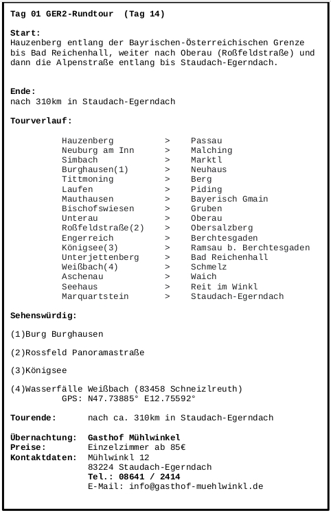 Info zu Tag 1